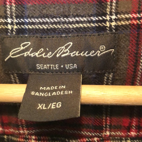 XL Eddie Bauer grey & red flannel button down - Picture 4 of 9